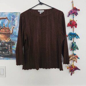Brown Textured Mid-Sleeve Top